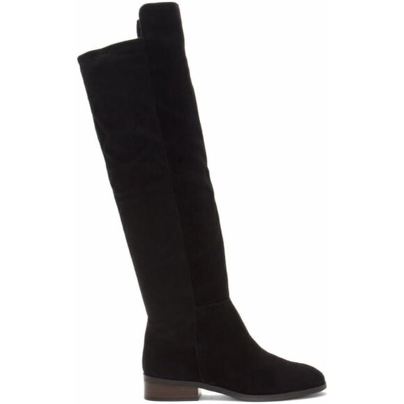 Women's Black Above the Knee Pointed Toe Low Heel Calypso Winter Long Boot - Picture 3 of 5